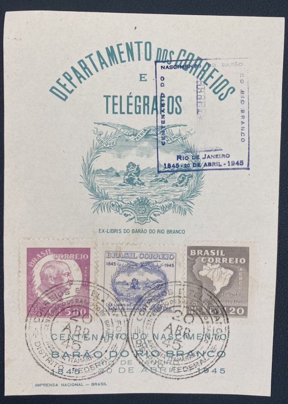 1945 Rio De Janeiro Brazil First Day souvenir Sheet cover Post Office Department