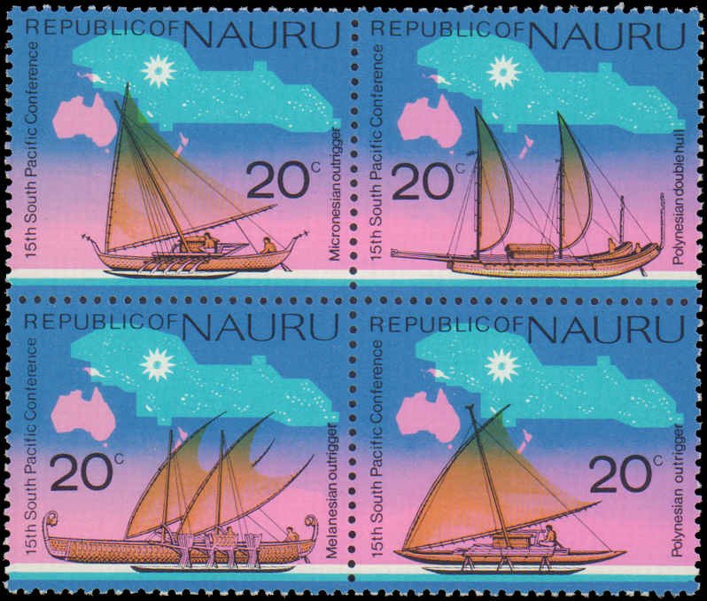 Nauru #127a, Complete Set, Block Of 4, 1975, Ships, Never Hinged