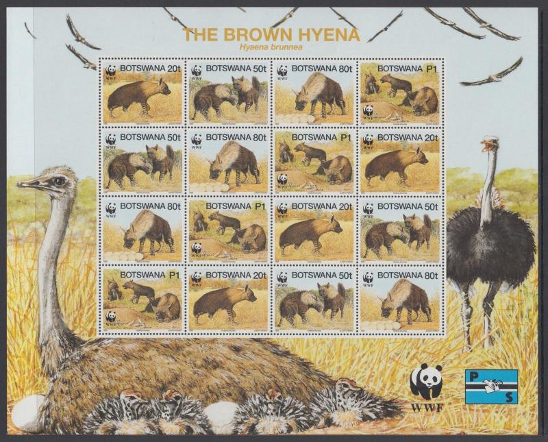 XG-BA144 BOTSWANA - Wwf, 1995 Wild Animals, Brown Hyena MNH Sheet