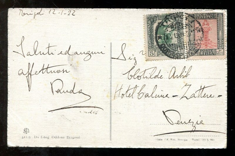 d397 - ITALY Colonies LIBYA 1922 Two Values on Tripoli Postcard