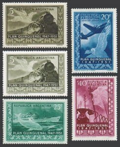 Argentina 595-597,595 var,C60,MNH. 5-year plan,1951.Pegasus,Train,Ship,Dolphin,