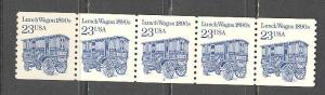 US Sc# 2464 MNH FVF Strip of 5 P# 2 Lunch Wagon