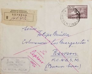 A) 1936, ARGENTINA, FROM LA BANDA TO BUENOS AIRES, EXPRESS, DIQUE EL NIHUIL STAM