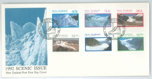 New Zealand 1104-1109 1992 glacier landscapes, set of 6 on unaddressed, cacheted cover