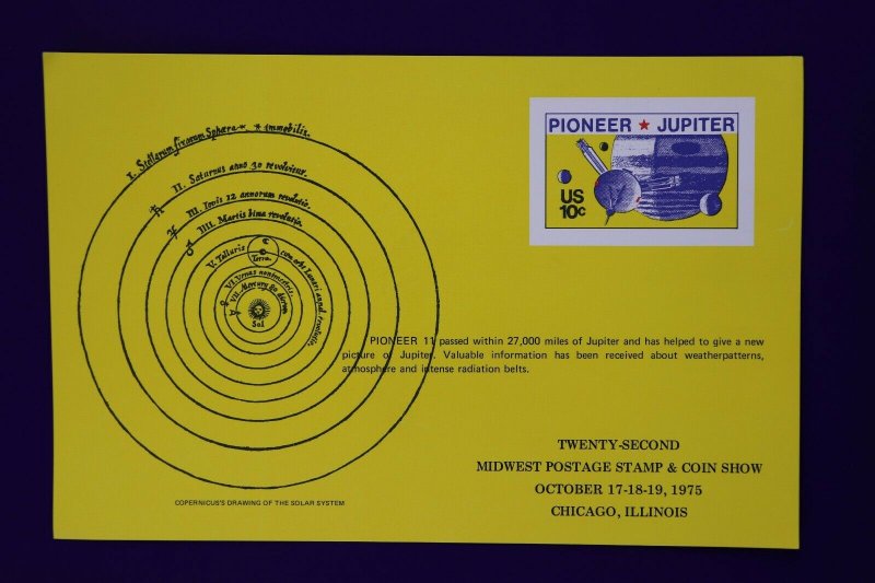 Midwest stamp show 75 1556 reprint Pioneer Jupiter space probe Souvenir card