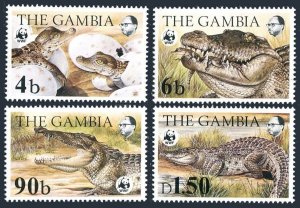 Gambia 515-518, 518A, MNH. Mi 517-520, 521-524 Bl.10. WWF 1984. Nile Crocodile.