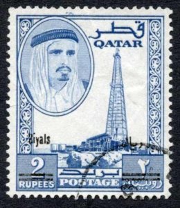 Qatar SG149 1966 2r on 2r blue Fine used (wrinkle) Cat 110 pounds 