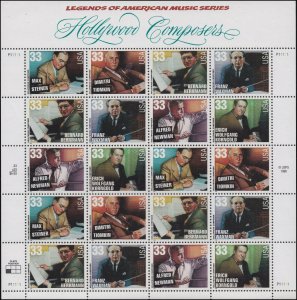 US 3339-3344 Hollywood Composers 33c sheet P11111 (20 stamps) MNH 1999