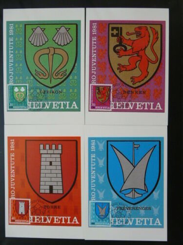 heraldry coat of arms set of 4 maximum card Switzerland Pro Juventute 1981