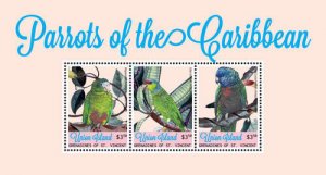 UNION ISLAND 2014 - PARROTS OF THE CARIBBEAN SHEET OF 3 STAMPS (#1) MNH