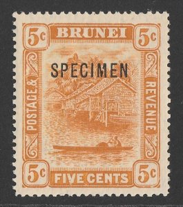 BRUNEI 1916 View 5c orange, wmk Mult Crown, SPECIMEN.