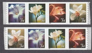 Coil Strip (4) 34c Flower ND Tabs US 3465a NOT SCOTT ORDER One Strip Note 
