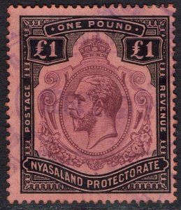 NYASALAND 1913 KGV £1 FISCAL USED