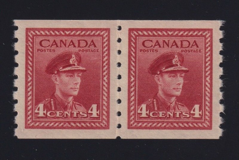 Canada Sc #267 (1943) 4c dark carmine King George VI Coil Pair Mint VF NH
