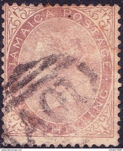 JAMAICA 1862 1/- Purple-Brown SG6a Used