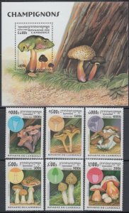 CAMBODIA Sc# 1662-8 CPL MNH SET of 6 + SOUVENIR SHEET of VARIOUS MUSHROOMS