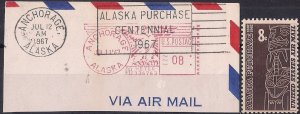 Two ALASKA PURCHASE CENTENNIAL items: Machine slogan on 8c meter & Mint #C70