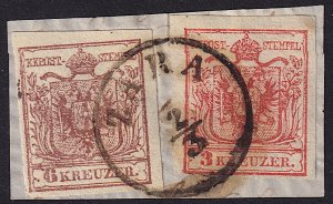 Austria - 1850 - Scott #3,4 - used on piece - ZARA pmk Croatia