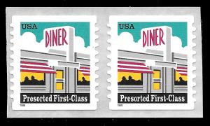 Sc 3208A   25¢ Diner Self-Adhesive Coil Pair, MNH