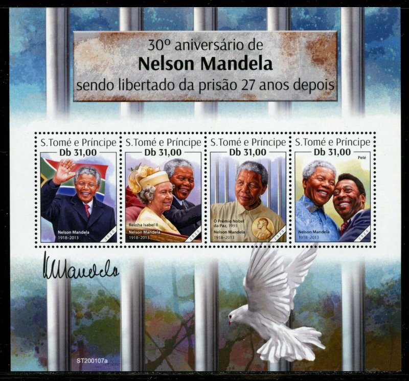 SAO TOME  2020 30th PRISON LIBERATION ANN OF NELSON  MANDELA  SHEET  MINT NH