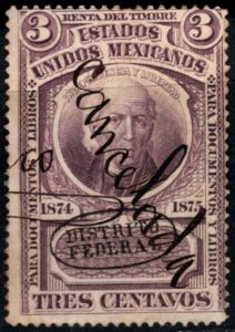 1874 Mexico Revenue 3 Centavos Federal District Control Documentary