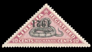 Liberia #F25 Cat$37.50+ (for hinged), 1921 10c Buchanan, overprint inverted, ...