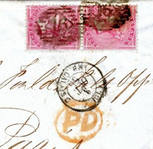 GB QV SG.62 Cover 4d SMALL GARTER Pair 1856 Destination Mail Cat £1,230+ MC47a