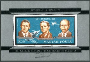 Hungary C314, CTO. Michel 2694 Bl.84. In memory of the Russian astronauts, 1971.