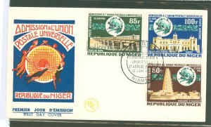 Niger C23-C25 1963 Admission to the Universal Postal Union (UPU) set of three on an unaddressed, cacheted, FDC