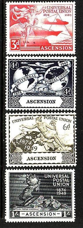 Ascension Is.-Sc#57-60-unused hinged UPU set-KGVI-og-1949-small spot of adherenc