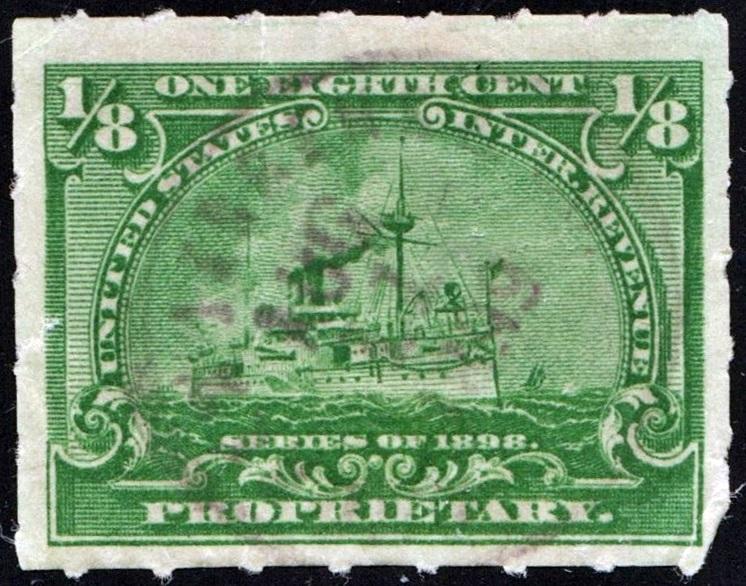 RB20 1/8¢ Battleship Proprietary Stamp (1898) Date Stamped