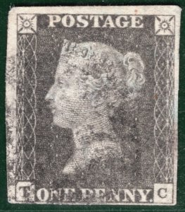 GB PENNY GREY-BLACK QV SG.3 1840 1d Plate 8 (TC) Worn *STATE 1* Unlisted SG HPR3