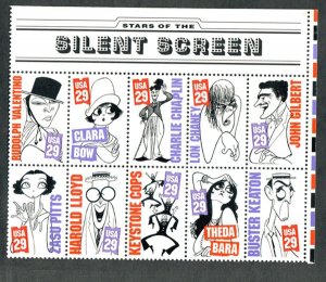 2819-2828 Silent Screen Stars MNH Plate Block of 10 Top