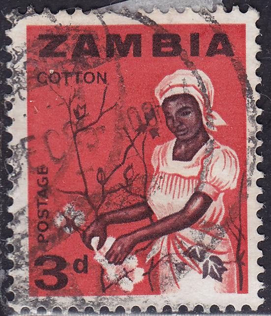 Zambia 7 USED 1964 Woman Picking Cotton