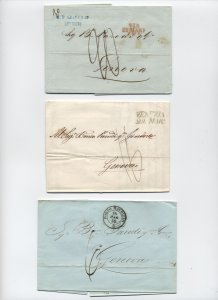 3 1850 Italy stampless folded letters Venezia, Livorno, Porto Maurizio [y10397]