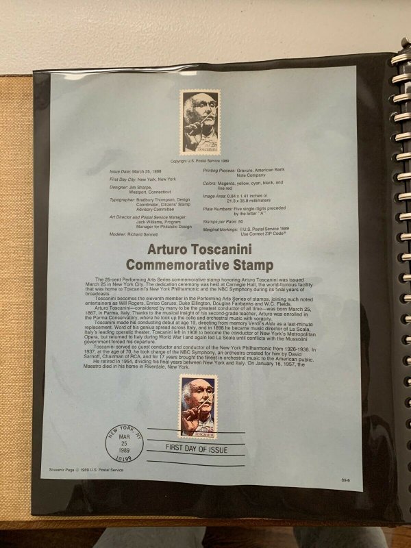 USPS Souvenir Page Scott 2411 1989 Arturo Toscanini stamp
