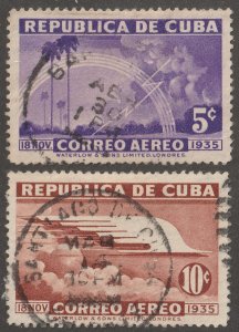 Cuba, stamp, Scott#c22-c23,  used, hinged,  set of two, airmail, 5, 10 cents