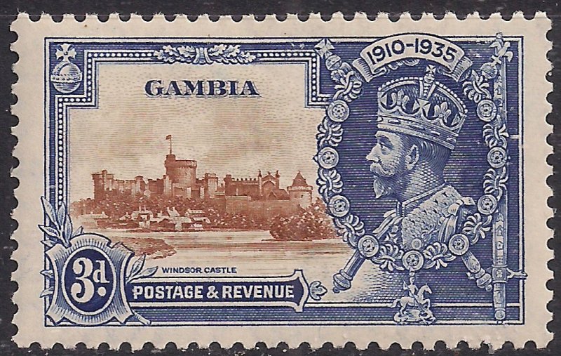 Gambia 1935 KGV 3d Deep Blue & brown Silver Jubilee MM SG 144  ( F53 )