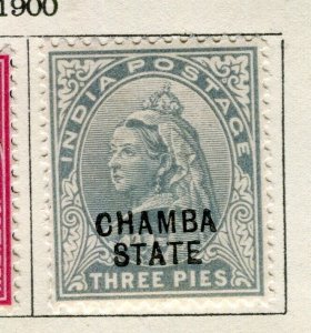 INDIA; CHAMBA 1900 early QV Optd. issue Mint hinged 3p. value