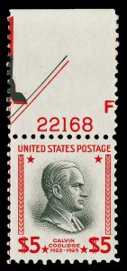 Scott 834 1938 $5.00 Coolidge Presidential Issue Mint F-VF NH Cat $75 