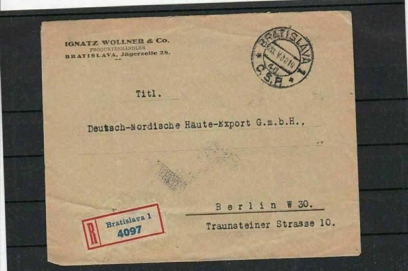 BRATISLAVIA  C.S.R. , SLOVAKIA  REGISTERED  COVER 1930 