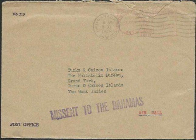 MISSENT T0 THE BAHAMAS 1978 cover Canada to Turks & Caicos.................58794