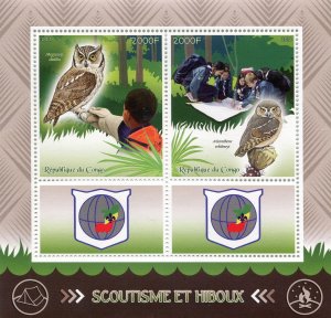 Congo 2015 SCOUTS & BIRDS OWLS Sheet Perforated Mint (NH)