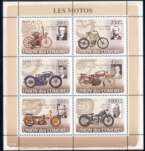Comoro Islands - 2009 s/s of 6 Motorcycles #1031 cv $ 15.00 Lot # 39