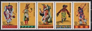 SC#3072-76 32¢ American Indian Dances Strip of Five (1996) MNH