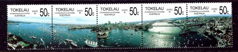Tokelau Is 150 MNH 1988 strip of 5 (been folded)    (ap4310)