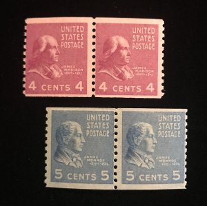 843, 845 coil pairs, MNH, F/Ave centering, Scott CV $26.50