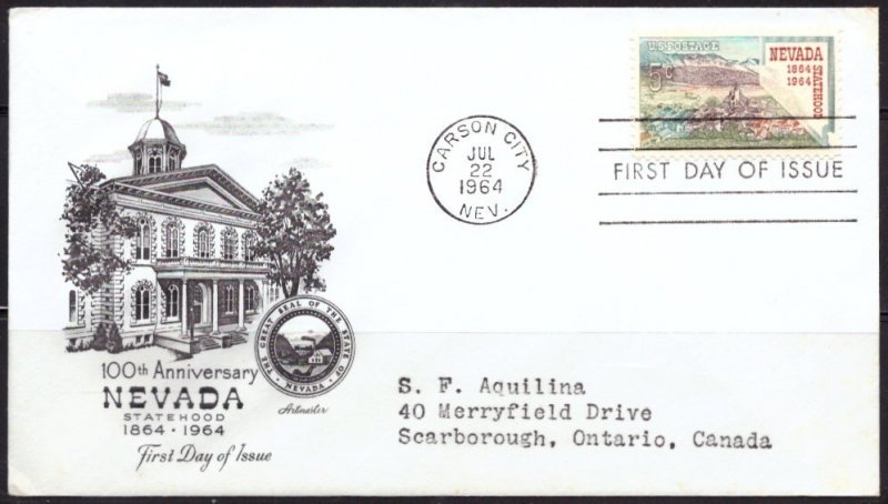 F494   UNITED STATES   FDC # 1248      Nevada Statehood Centenary Issue