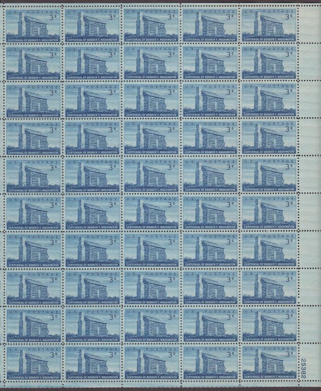 US, 1074, BOOKER T WASHINGTON, FULL SHEET OF 50, MINT NH, 1950'S VINTAGE