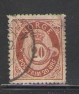 Norway Sc 27 1877 12 ore or brn post horn stamp used